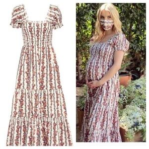 O.P.T. opt / daphne vine orange smocked square neck floral midi dress medium M